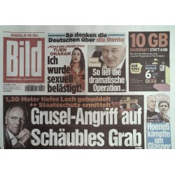 Bild Zeitung Dienstag, 14 Mai 2024 - Angriff auf Schäubles Grab