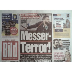 Bild Zeitung Samstag, 1 Juni 2024 - Messer Terror Mannheim
