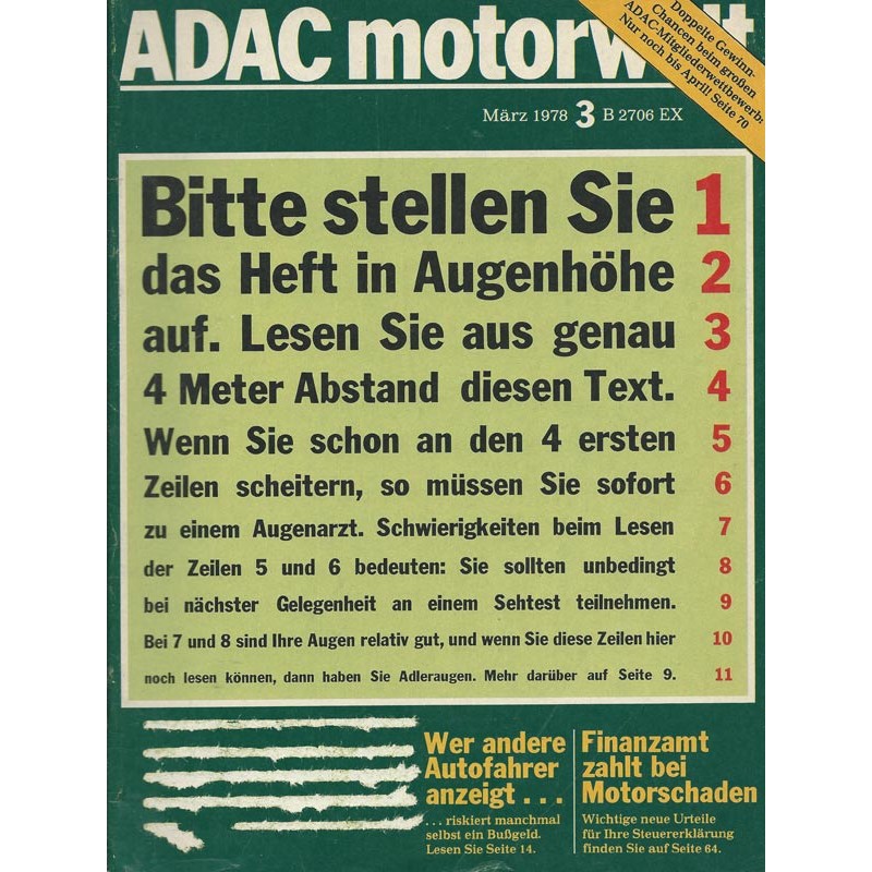 ADAC Motorwelt Heft.3 / März 1978 - Sehtest für Autofahrer