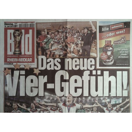 Bild Zeitung Dienstag, 15 Juli 2014 - Das neue Vier-Gefühl!