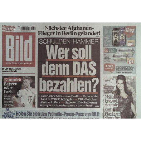 Bild Zeitung Donnerstag, 6 März 2025 - Schulden Hammer