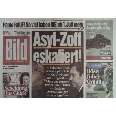 Bild Zeitung Freitag, 7 März 2025 - Asyl-Zoff eskaliert!