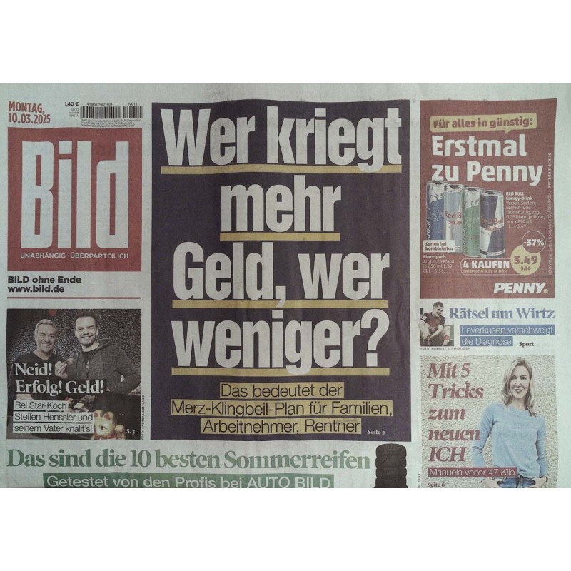 Bild Zeitung Montag, 10 März 2025 - Der Merz-Klingbeil Plan