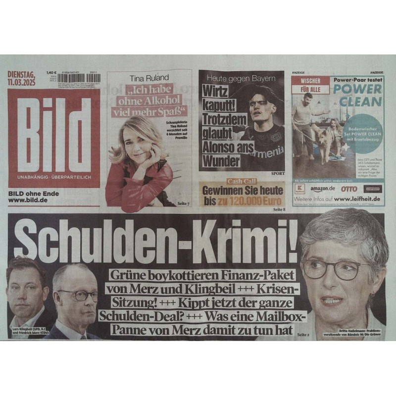 Bild Zeitung Dienstag, 11 März 2025 - Schulden Krimi
