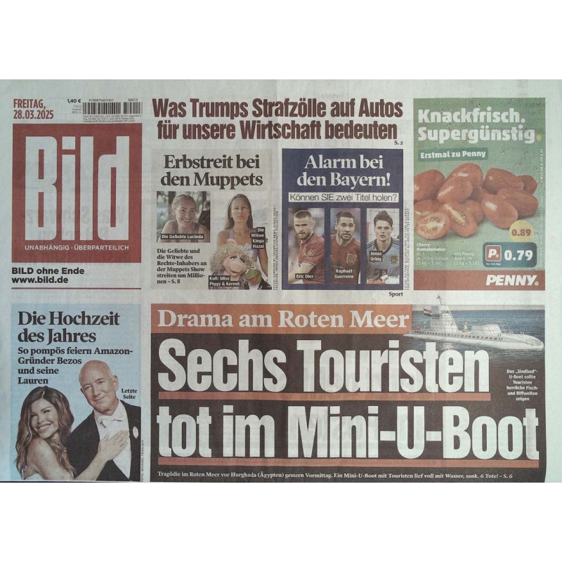 Bild Zeitung Freitag, 28 März 2025 - Drama am Roten Meer