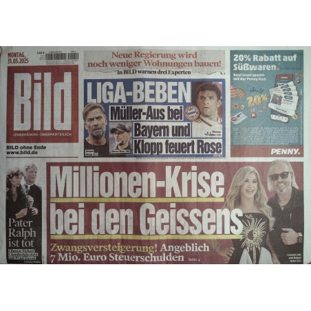 Bild Zeitung Montag, 31 März 2025 - Millionen-Krise bei den Geissens