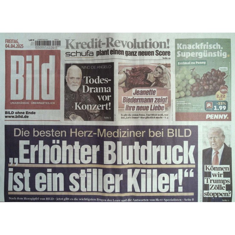 Bild Zeitung Freitag, 4 April 2025 - Erhöhter Blutdruck