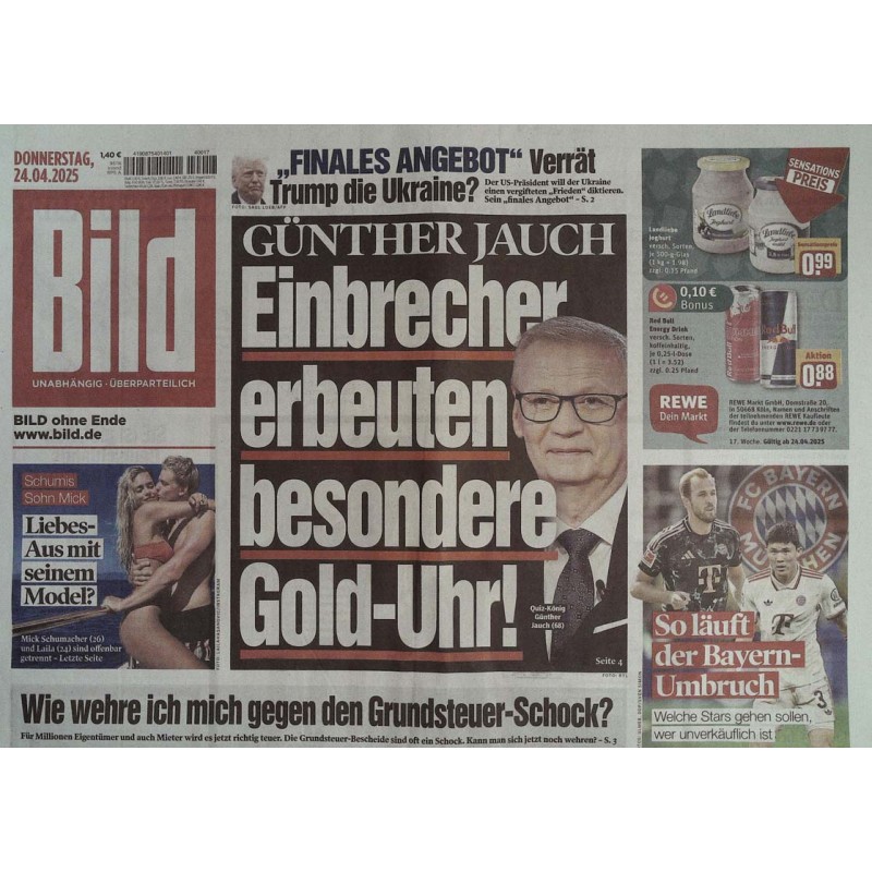 Bild Zeitung Donnerstag, 24 April 2025 - Günther Jauch