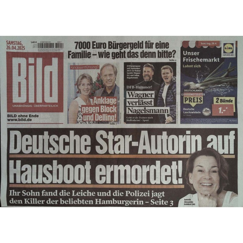Bild Zeitung Samstag, 26 April 2025 - Alexandra Fröhlich