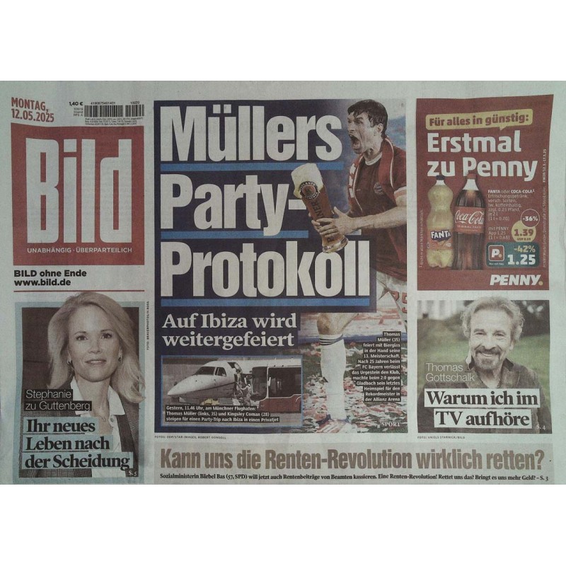 Bild Zeitung Montag, 12 Mai 2025 - Müllers Party-Protokoll