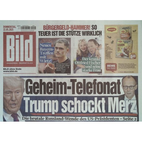 Bild Zeitung Donnerstag, 22 Mai 2025 - Geheim Telefonat