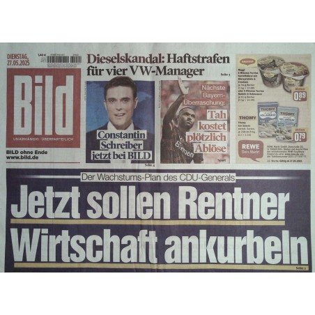 Bild Zeitung Dienstag, 27 Mai 2025 - Jetzt sollen Rentner...