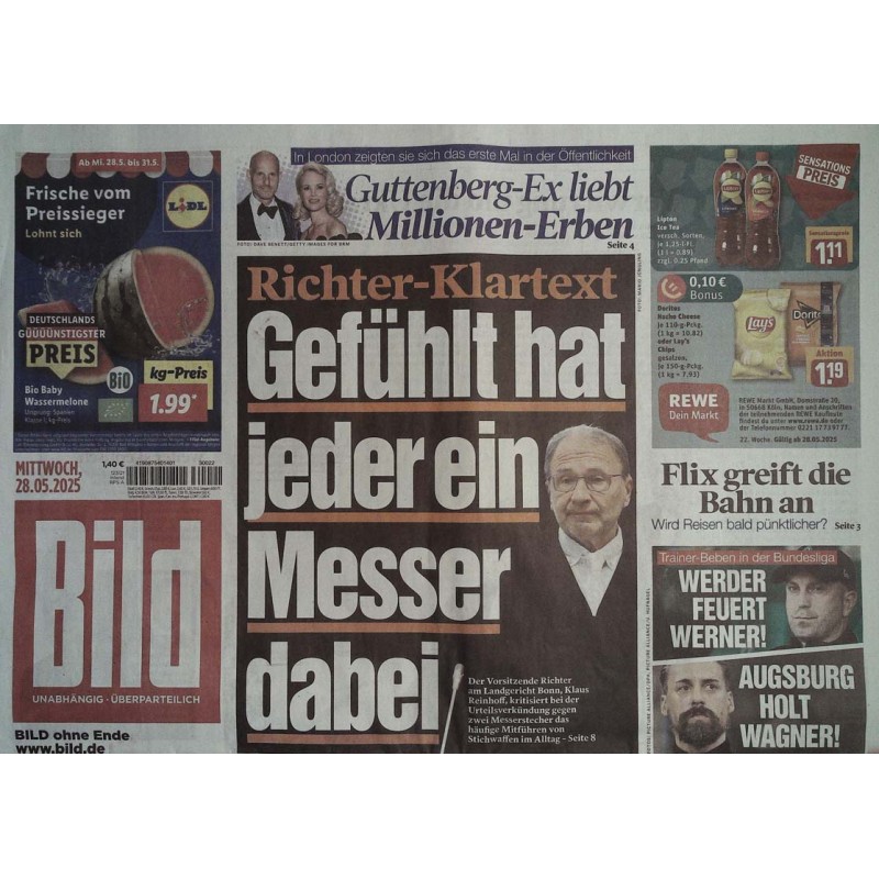 Bild Zeitung Mittwoch, 28 Mai 2025 - Richter Klartext
