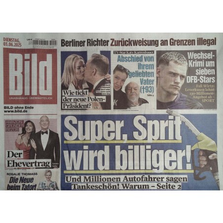 Bild Zeitung Dienstag, 3 Juni 2025 - Super Sprit wird billiger!
