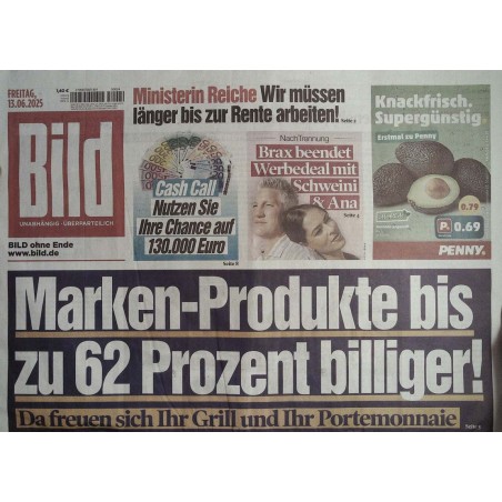 Bild Zeitung Freitag, 13 Juni 2025 - Marken-Produkte billiger