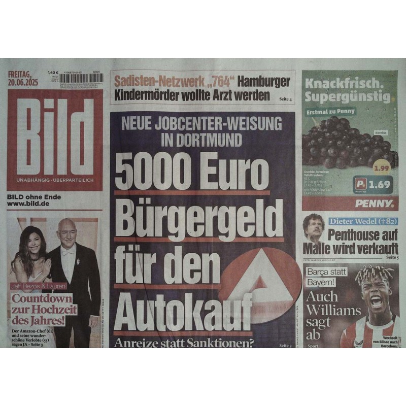 Bild Zeitung Freitag, 20 Juni 2025 - Neue Jobcenter Weisung