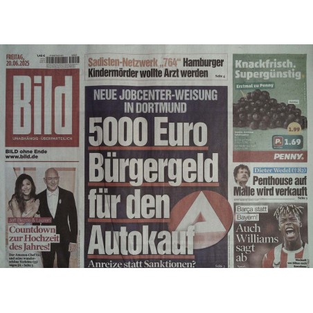 Bild Zeitung Freitag, 20 Juni 2025 - Neue Jobcenter Weisung