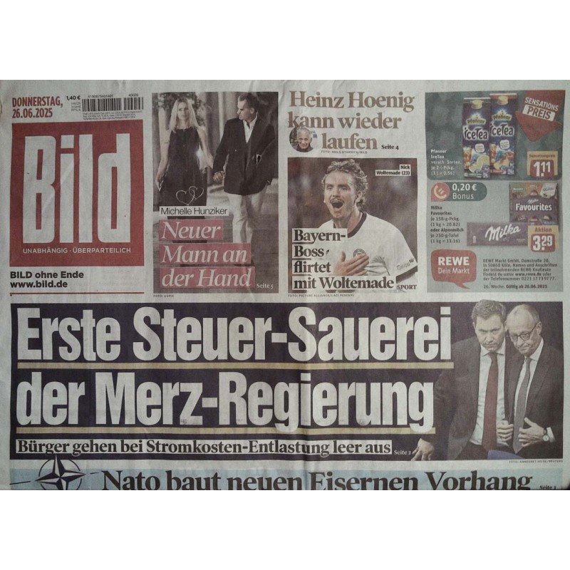 Bild Zeitung Donnerstag, 26 Juni 2025 - Steuer Sauerei