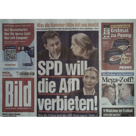 Bild Zeitung Montag, 30 Juni 2025 - SPD will AfD verbieten!