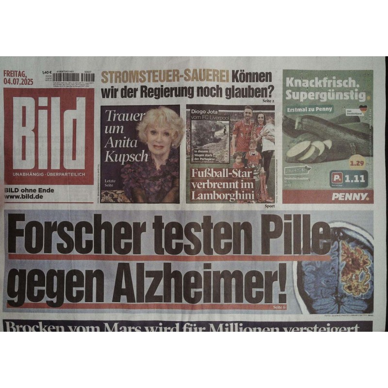 Bild Zeitung Freitag, 4 Juli 2025 - Pille gegen Alzheimer