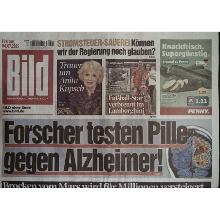 Bild Zeitung Freitag, 4 Juli 2025 - Pille gegen Alzheimer