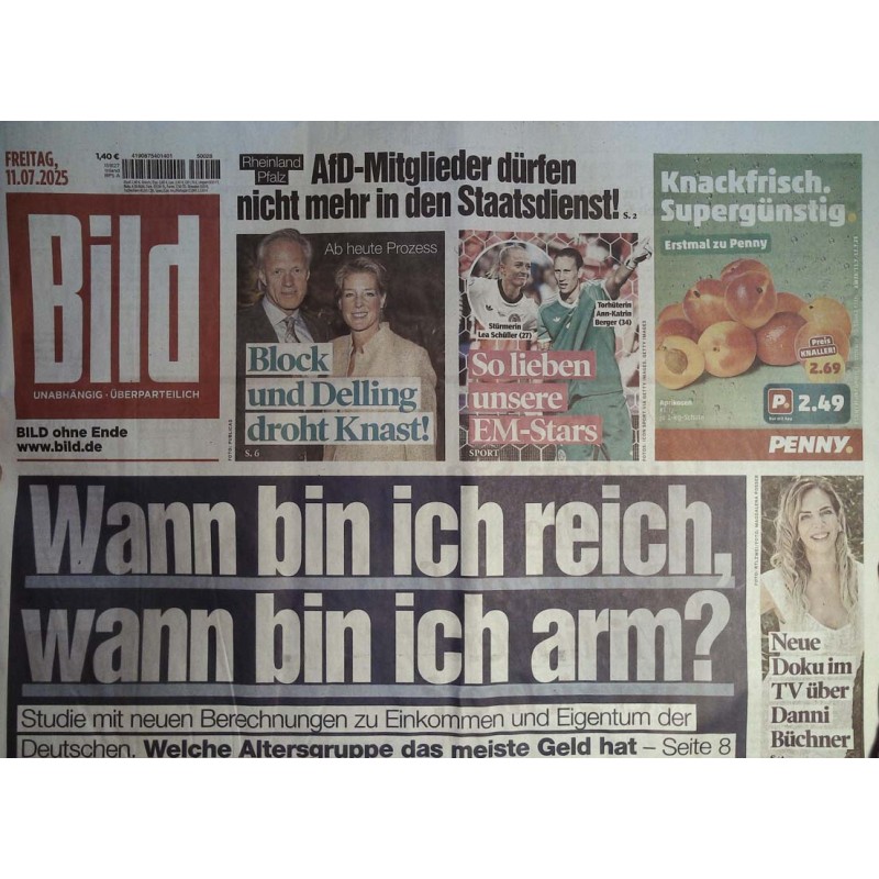 Bild Zeitung Freitag, 11 Juli 2025 - Wann bin ich reich...