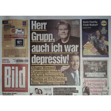 Bild Zeitung Samstag, 19 Juli 2025 - Carpendale & W. Grupp