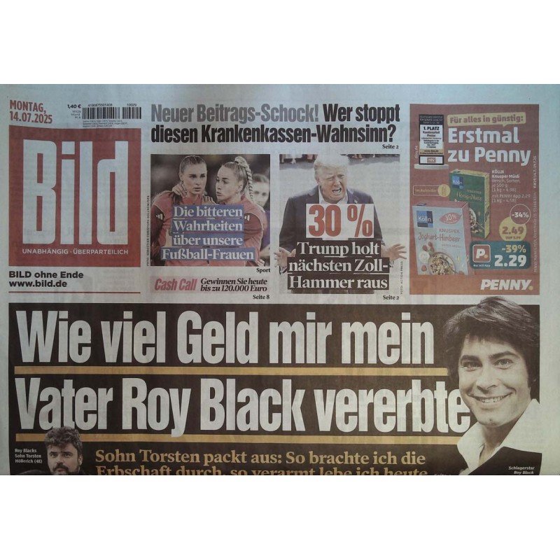 Bild Zeitung Montag, 14 Juli 2025 - Vater Roy Black