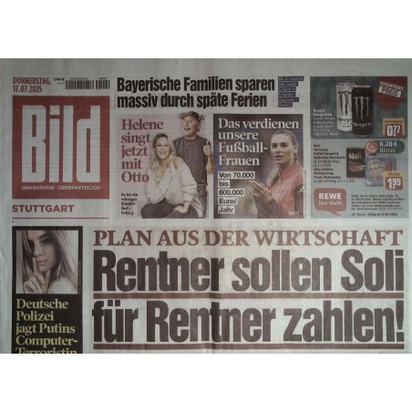 Bild Zeitung Donnerstag, 17 Juli 2025 - Rentner und Soli!