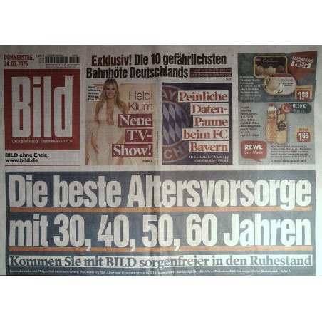 Bild Zeitung Donnerstag, 24 Juli 2025 - Die beste Altersvorsorge