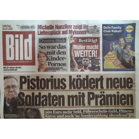 Bild Zeitung Samstag, 26 Juli 2025 - Pistorius ködert Soldaten