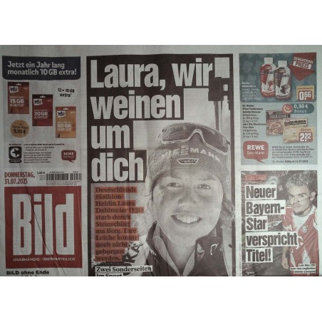 Bild Zeitung Donnerstag, 31 Juli 2025 - Biathlon Laura Dahlmeier