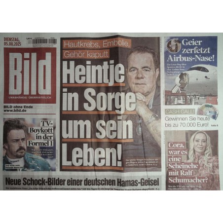 Bild Zeitung Dienstag, 5 August 2025 - Heintje in Sorge