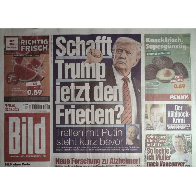 Bild Zeitung Freitag, 8 August 2025 - Frieden durch Trump?