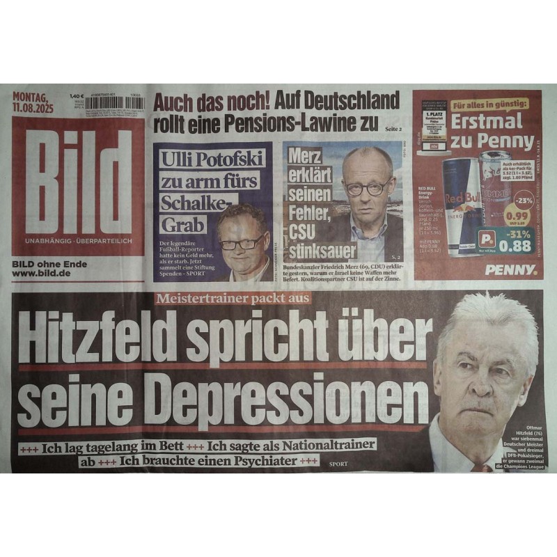 Bild Zeitung Montag, 11 August 2025 - Hitzfeld spricht