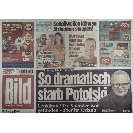 Bild Zeitung Donnerstag, 14 August 2025 - Ulli Potofski