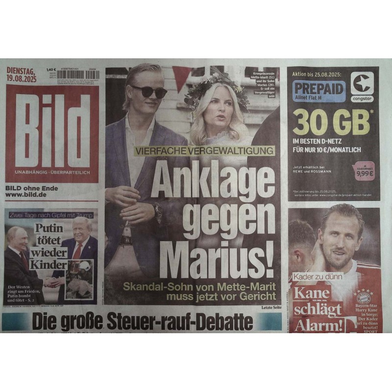 Bild Zeitung Dienstag, 19 August 2025 - Anklage gegen Marius!