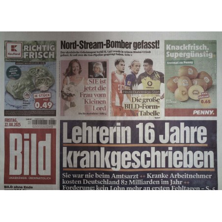 Bild Zeitung Freitag, 22 August 2025 - 16 Jahre krankgeschrieben