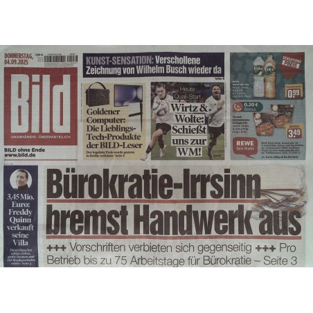 Bild Zeitung Donnerstag, 4 September 2025 - Bürokratie-Irrsinn