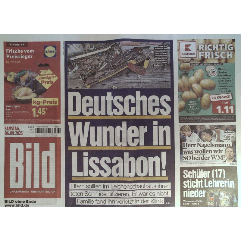 Bild Zeitung Samstag, 6 September 2025 - Wunder in Lissabon!