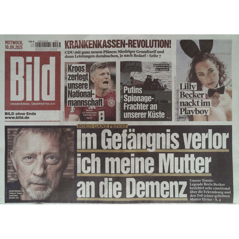 Bild Zeitung Mittwoch, 10 September 2025 - Boris ganz privat
