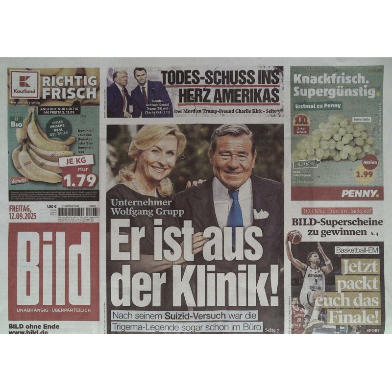 Bild Zeitung Freitag, 12 September 2025 - Grupp aus der Klinik