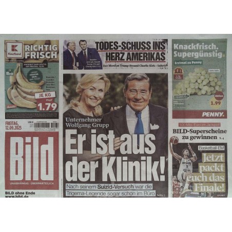 Bild Zeitung Freitag, 12 September 2025 - Grupp aus der Klinik