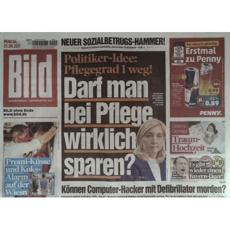 Bild Zeitung Montag, 29 September 2025 - Pflegegrad 1 weg!