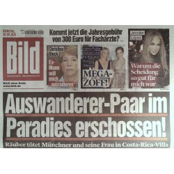 Bild Zeitung Dienstag, 30 September 2025 - Auswanderer-Paar...