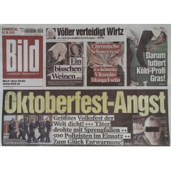 Bild Zeitung Donnerstag, 2 Oktober 2025 - Oktoberfest-Angst