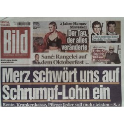 Bild Zeitung Dienstag, 7 Oktober 2025 - Merz & Schrumpf-Lohn