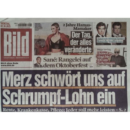 Bild Zeitung Dienstag, 7 Oktober 2025 - Merz & Schrumpf-Lohn