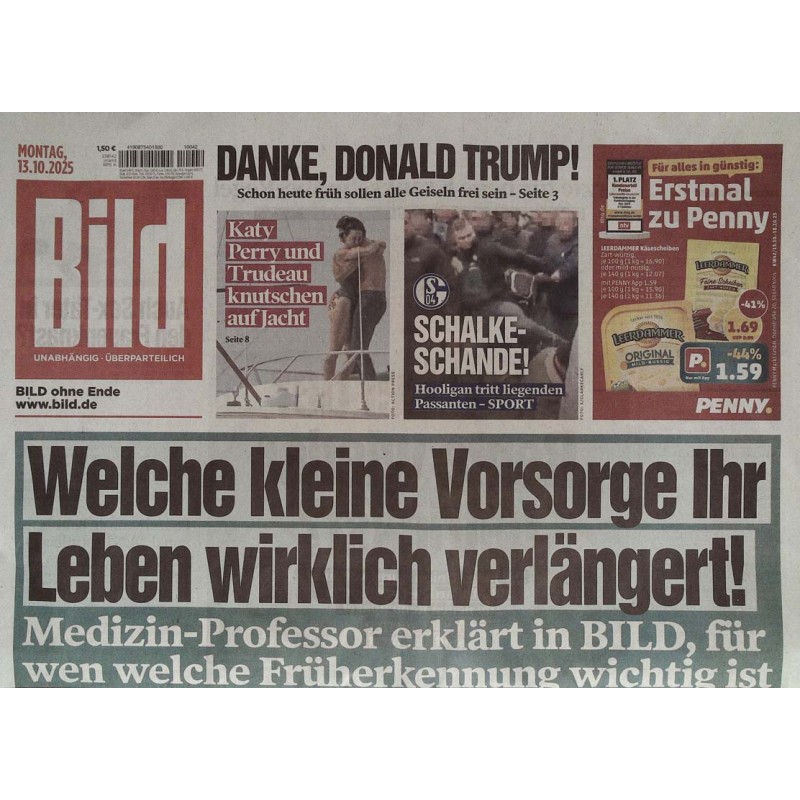 Bild Zeitung Montag, 13 Oktober 2025 - Leben verlängert!