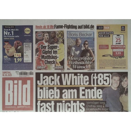 Bild Zeitung Samstag, 18 Oktober 2025 - Jack White Vermögen weg